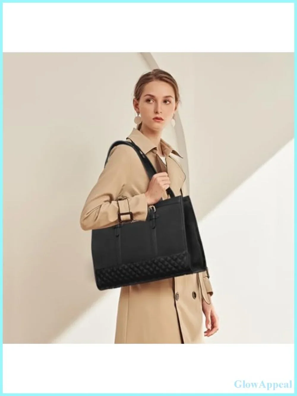 Canvas Laptop Tote Bag with Clutch Purse - Work Business Teacher Bag